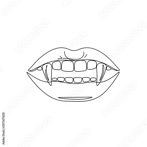 Simple Line Drawing of Vampire Teeth and Lips