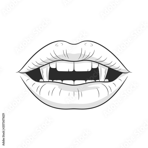 Outline Sketch of Open Vampire Mouth and Gums