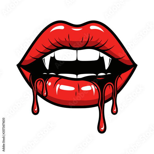 Glossy Red Vampire Lips with Blood Drip