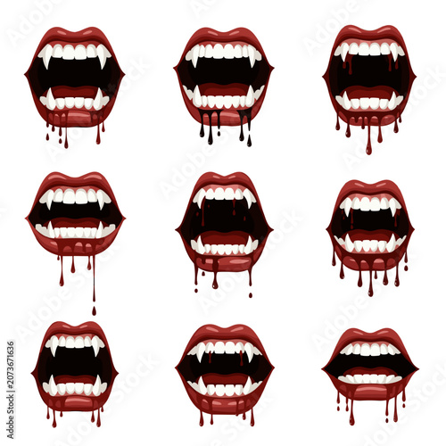 Set of Bloody Vampire Mouths with Drips