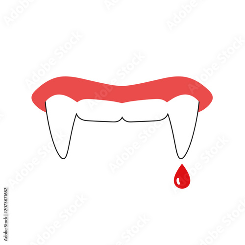 Minimalist Vampire Fangs with Single Blood Drop