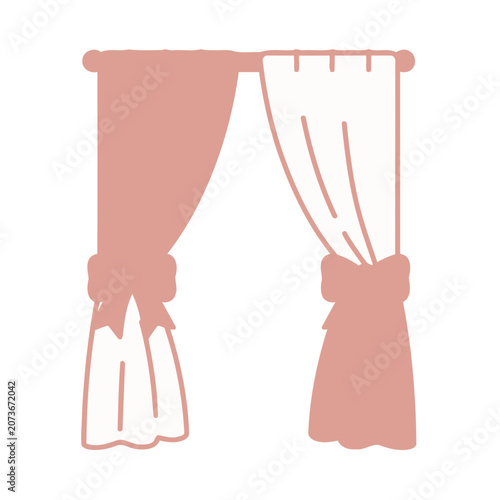 Pink and white curtains flat vector illustration