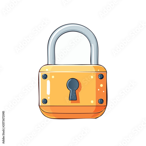Orange padlock with keyhole, flat vector illustration