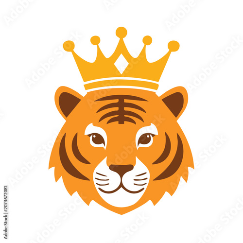 Tiger Head with Crown Flat Vector Illustration