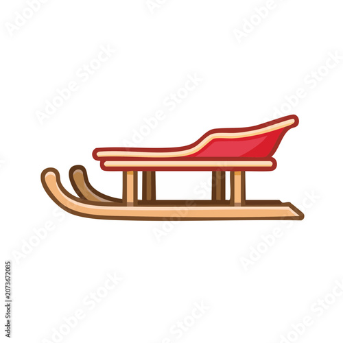 Red wooden sled flat vector illustration