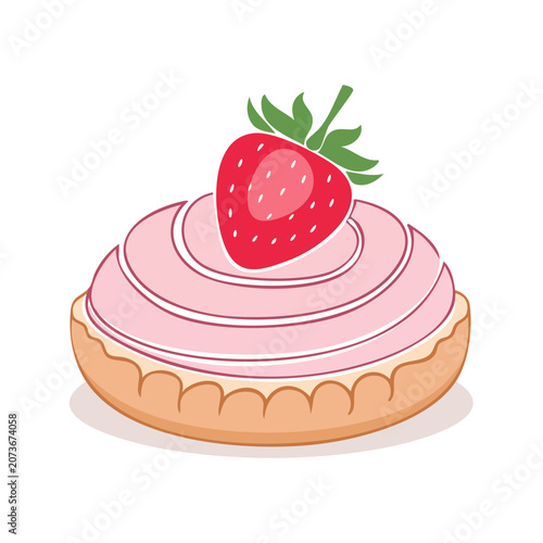 Strawberry Topped Cake Flat Vector Illustration