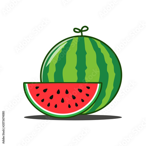 Watermelon and Slice Flat Vector Illustration