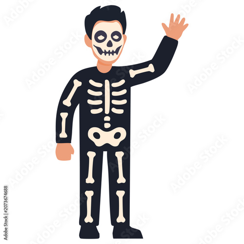 Obraz na plátně happy skeleton character jumping celebrating during fun halloween night