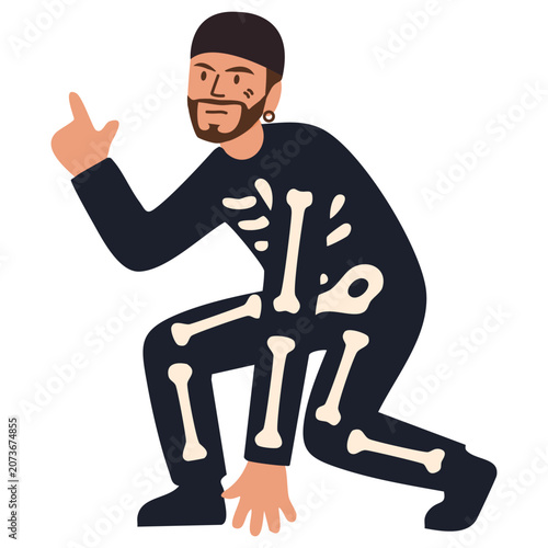Fotografie happy skeleton character jumping celebrating during fun halloween night