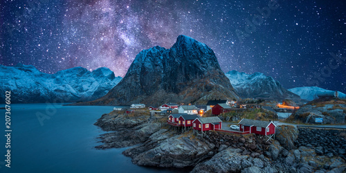 night view of the mountains of lofoten, in a winter evening