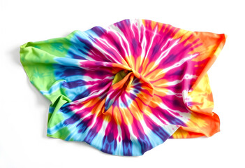 Colorful tie-dye fabric on white background