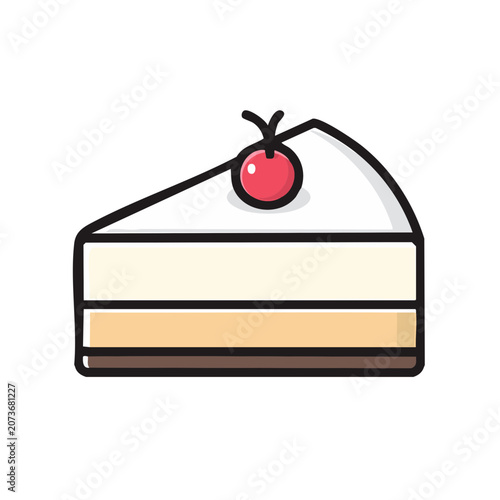 Flat illustration of a layered cake slice with cherry