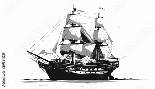 Fotografie Vintage Sailing Ship Illustration Design.