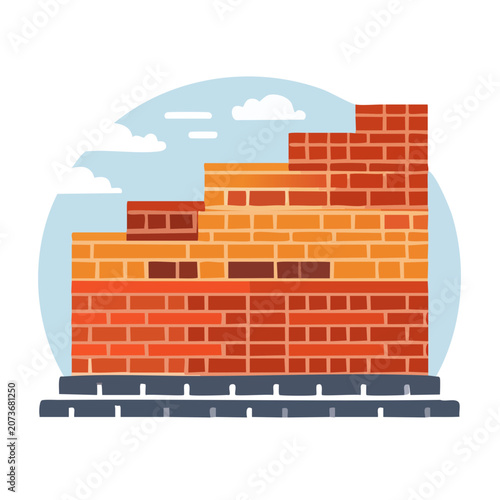 Flat illustration of a stepped brick wall