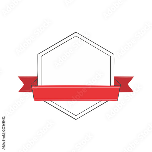 Hexagon Badge with Red Ribbon Banner