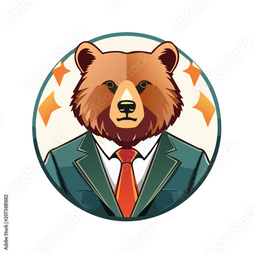 Cartoon bear in business suit with tie