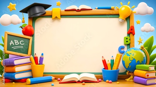Colorful 3d School Supplies Back to School Border Design
