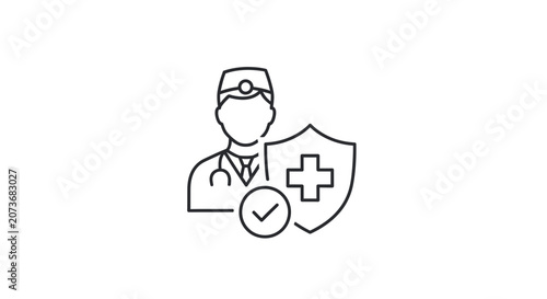 Doctor with Shield and Checkmark Icon: Healthcare Security and Medical Protection Concept