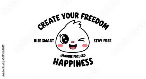 Inspirational quote with cute cartoon character and motivational text on white background transparent background