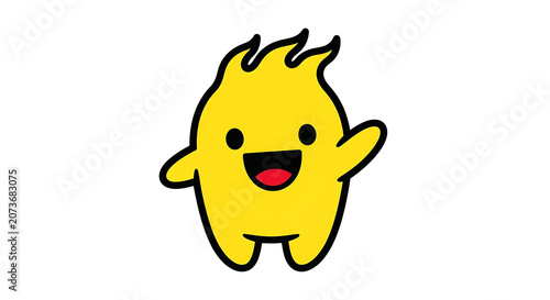 Smiling yellow cartoon character with spiky hair and outstretched arms in a friendly gesture transparent background