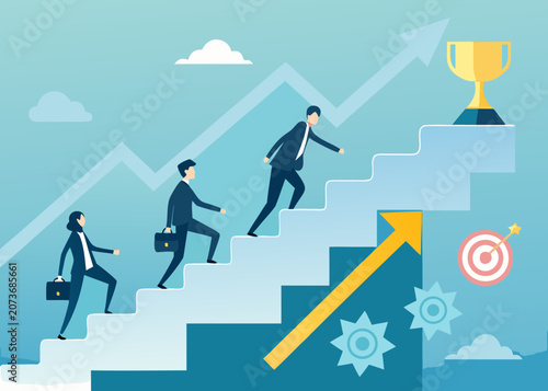 Tableau sur toile Business Professionals Climbing A Staircase Vector Illustration