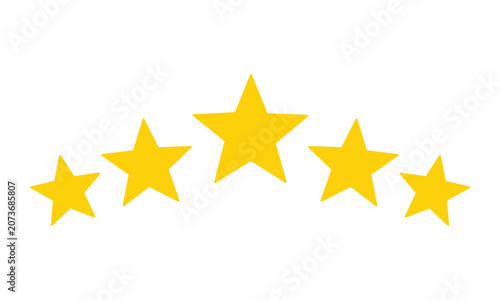 Obraz na płótnie Five yellow stars in curved arc formation with different sizes for rating decoration on transparent background success award symbol excellence quality ranking icon achievement sign review graphic