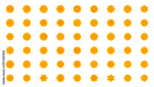 Bild auf Leinwand A grid of 60 identical orange floral mandala patterns arranged in rows and columns on a white background