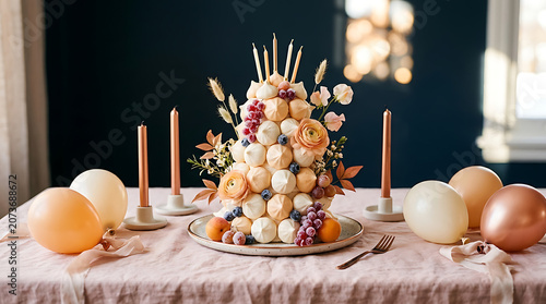 Elegant table centerpiece featuring colorful eggs and candles fo