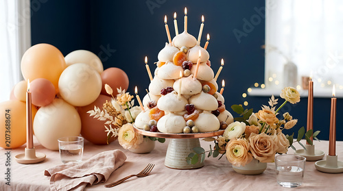 Elegant table centerpiece featuring multiple candles and fresh r