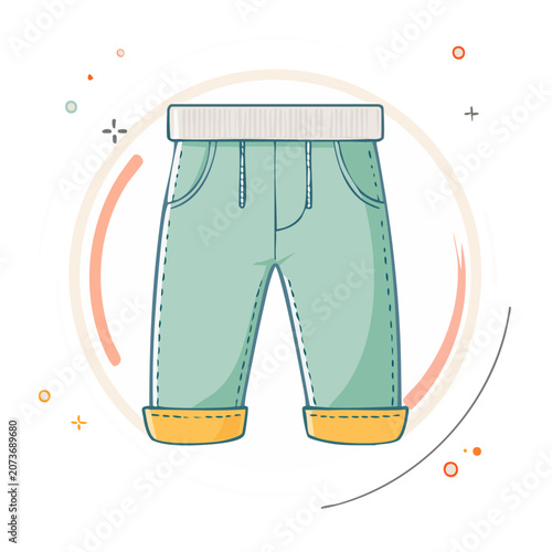 Flat illustration of light green shorts with yellow cuffs