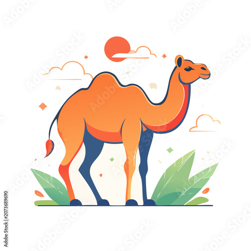 Flat vector illustration of a camel with decorative elements