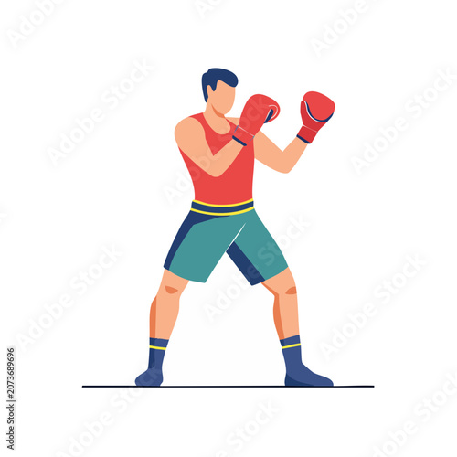 Flat vector illustration of a boxer in fighting stance