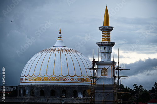 Construction site of a minaret in the heart of Sumatra