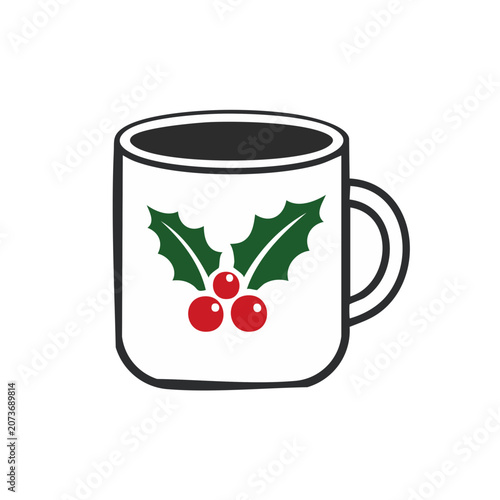 Holly leaf and berry decorated coffee mug vector