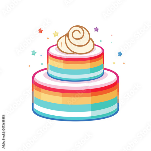 Rainbow Layered Birthday Cake with Swirl Frosting