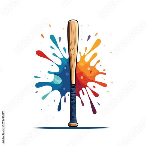 Baseball bat with colorful paint splatter illustration