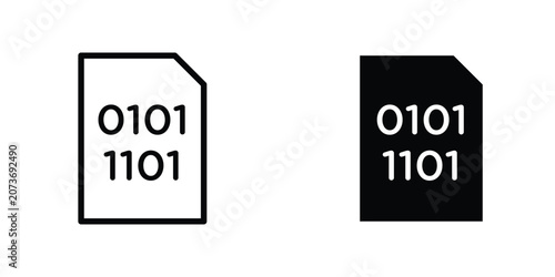Photos File Binary flat Icons in line outline and flat solid style on white background
