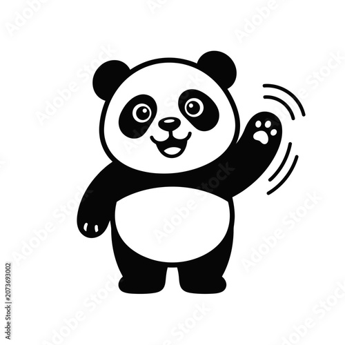 Cartoon panda bear waving hand.