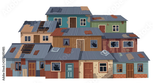 Slum Shanty Town Buildings Clustered Together Illustration