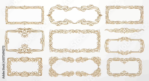 Ornate decorative frames, vintage ornate borders, elegant floral design collection.
