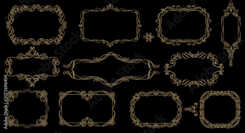 Ornate Vintage Decorative Frames, Elegant Flourish Borders, Victorian Design Elements