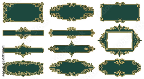 Ornate Vintage Decorative Frames and Labels Collection - Dark Green and Gold