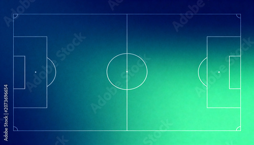 Abstract football field diagram, blue green tactical pitch graphic with copy space, football and soccer wallpaper, stadium banner, sports poster design, wide 16:9 image with copy space