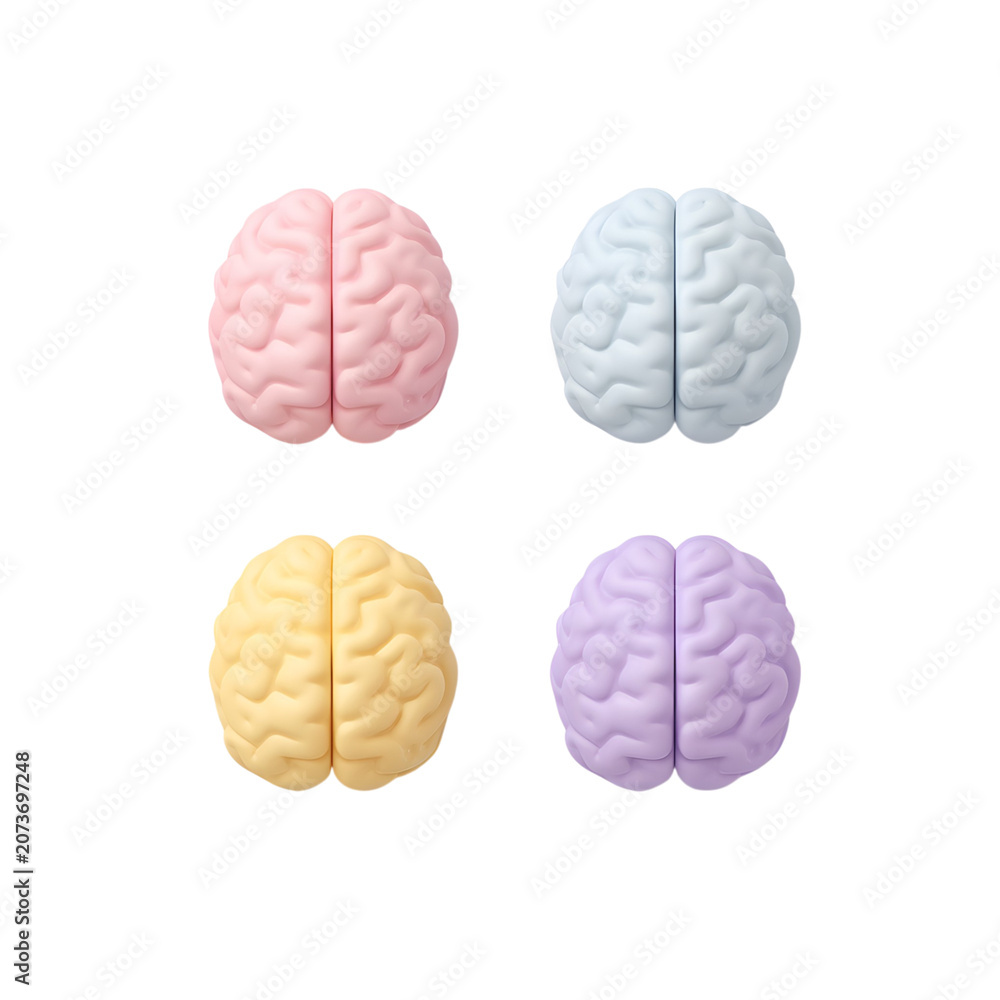 Fototapeta premium Colorful Pastel Brain Models on Black Background for Neuro Diversity and Creative Thinking Concepts
