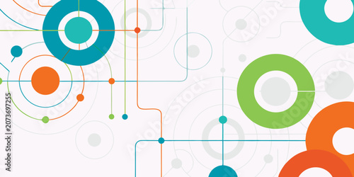Fotografie Geometric network pattern with circles and connecting lines on white background