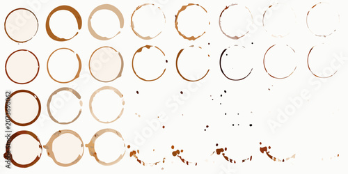 Fotografi Coffee Ring Stains Collection On White Background Circular Marks