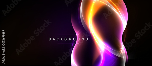 Fotografie Abstract glowing lines form dynamic shape against dark backdrop