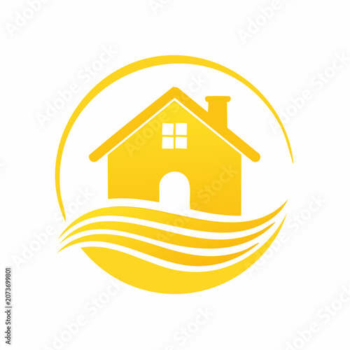 Yellow House Logo with Waves and Circle