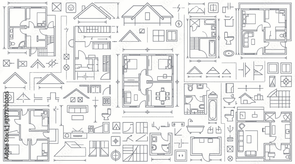 Obraz premium Architectural Floor Plans Blueprint Collage - House Design, Building Layouts
