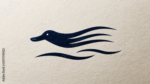 Minimalist duck silhouette graphic design on textured paper background representing abstract movement and water flow illustration